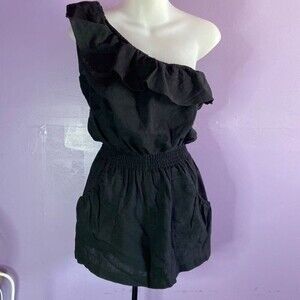 Poetry Clothing Women’s Black Off Shoulder Romper Size Medium Short Sleeve